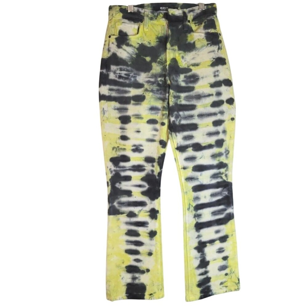Tie-Dye Hudson Los Angeles Womens Flared Jeans Size 23 Black/Yellow/White Denim